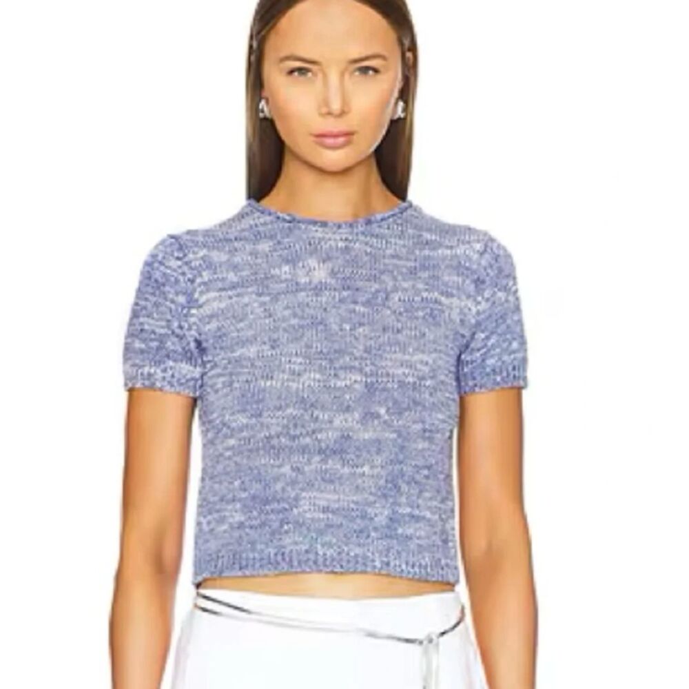 Guest In Residence Short Sleeve Marled Crewneck Sweater - Blue